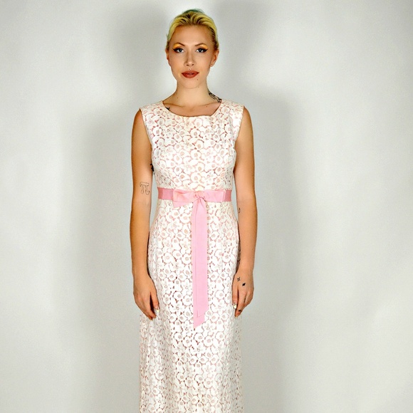 pink and white lace dress